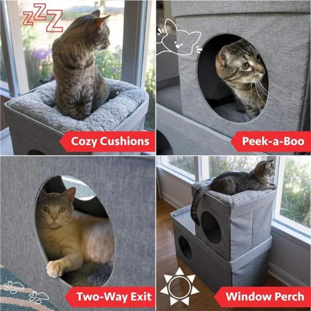 Kitty City Large Stackable Grey Condo, Cat Cube, Cat House, Pop Up Bed, Ottoman